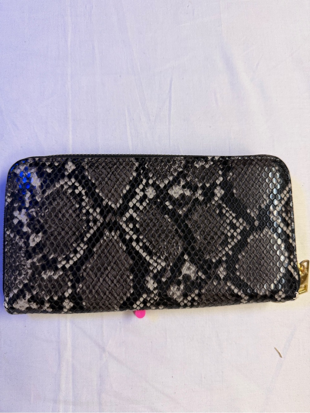 Snake-Print Zip Wallet in Black and Gray